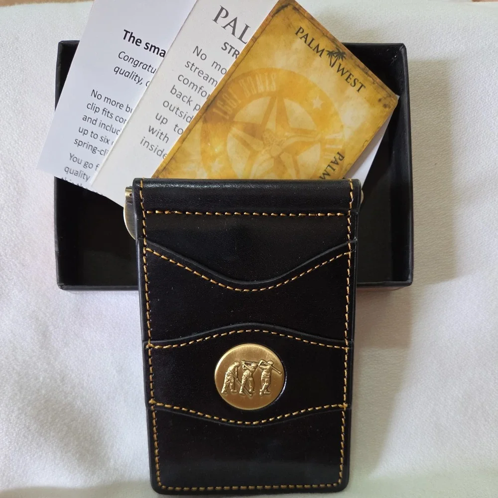 Palm West Money Clip Wallet Black Golfer Leather RFID 225MGOLF-B